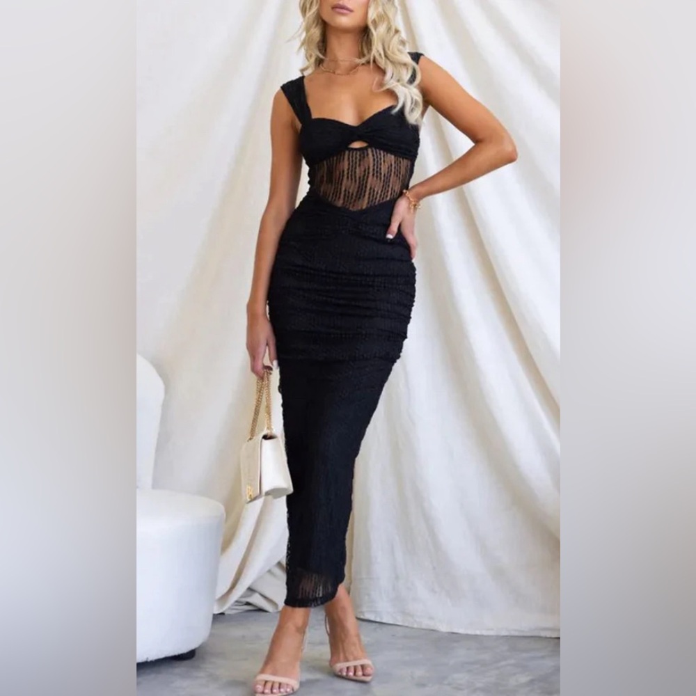 Manifesting You Mesh Ruched Detail Maxi Dress